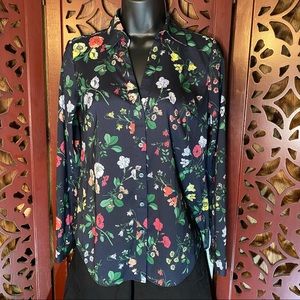 Ann Taylor Floral navy blue Long Sleeve blouse